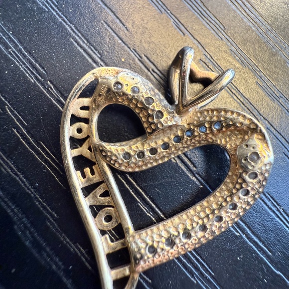 Gold Heart Pendant 10K I love you diamond necklace - Picture 5 of 7